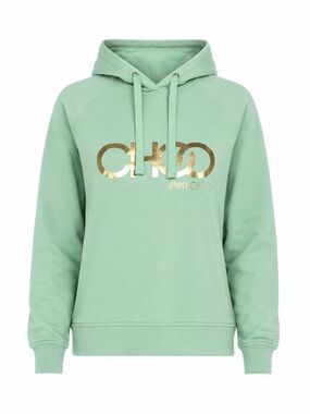 Jimmy Choo Mint Green Gold Logo Hoodie Size Small